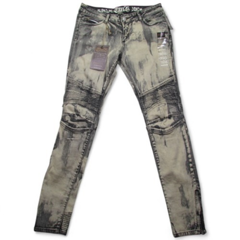 Ten25 Jeans Mens 13/14 Black Gray‎ Distressed Stretch Denim Biker Moto Pants Zip